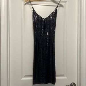 Dark navy blue sequined strap dress by Jacob (5/6)